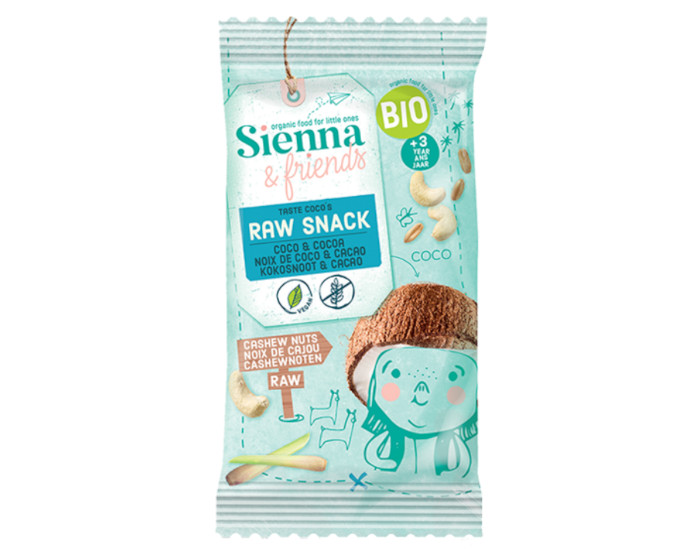 SIENNA AND FRIENDS Snack Cru de Noix de Coco et Cacao - 20 g - Ds 3 ans