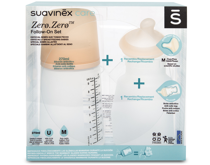 SUAVINEX Pack Biberon Zero-Zero Anti-Colique - Dbit Moyen - 270ml