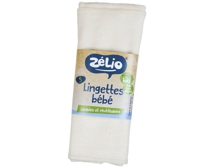 ZELIO Lingettes Lavables Bb en Coton Bio - 22 x 22 cm - Lot de 5