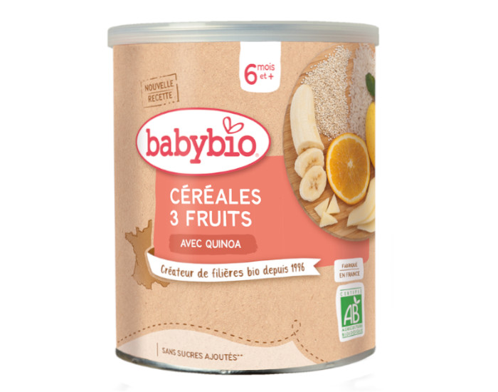 BABYBIO Crales Instantanes aux 3 Fruits/Quinoa - 220g - ds 6 mois