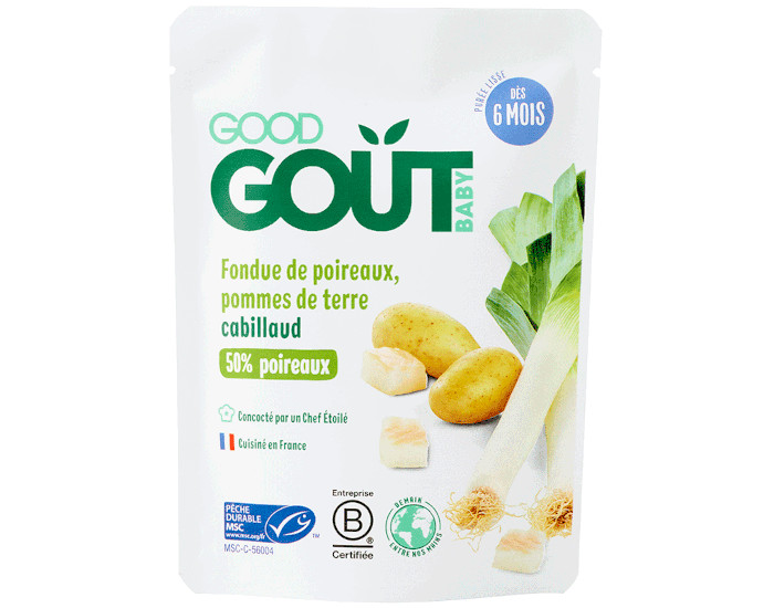 GOOD GOUT Petit Plat pour Bb 190 g - Fondue de Poireaux Pommes de terre Cabillaud - Ds 6 mois