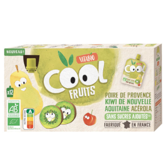 VITABIO Pack Famille Cool Fruits Poire Kiwi Acrola - 12 x 90 g