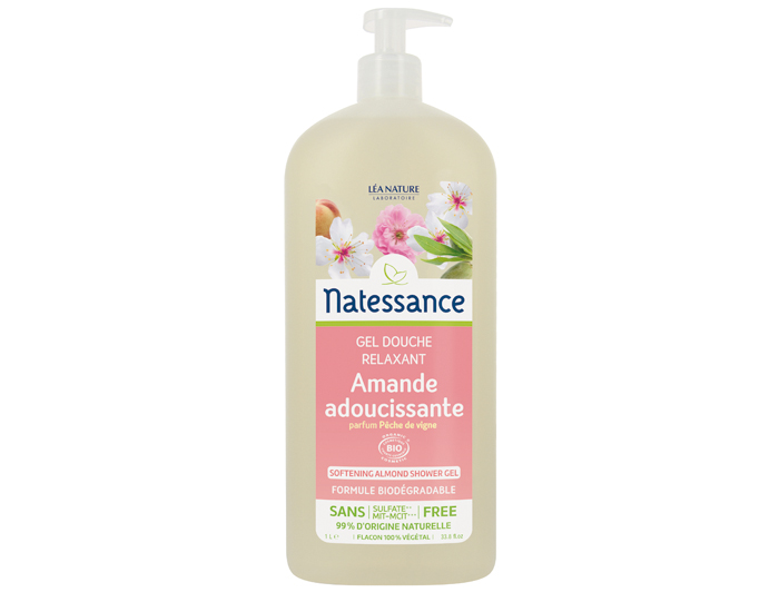 NATESSANCE Gel Douche Amande - Parfum Pche de Vigne - 1L