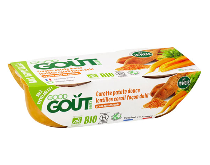 GOOD GOUT Petit Plat pour Bb 2 x 190g - Carotte Patate Douce Lentille Corail - Ds 10 mois