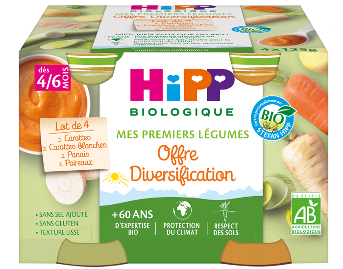 HIPP Mes Premiers Lgumes - Carottes, Carottes Blanches, Panais, Poireaux - 4 x 125 g