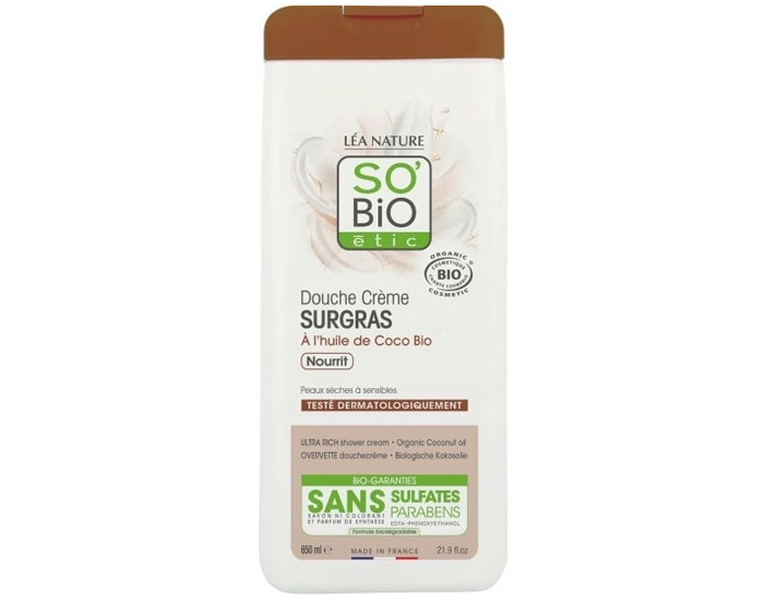 SO'BIO TIC Douche Crme Surgras  l'Huile de Coco Bio - 650 ml