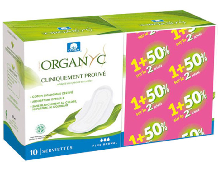 ORGANYC Serviettes Ultra-Fines Normales  Ailettes - 2 x 10 Serviettes