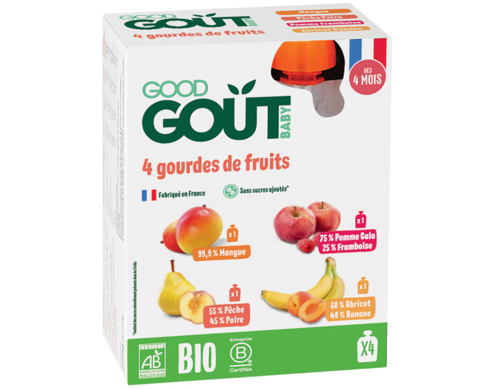 GOOD GOUT Pack de 4 Gourdes 120 g pour Bb - Variety Fruit - Ds 4 mois