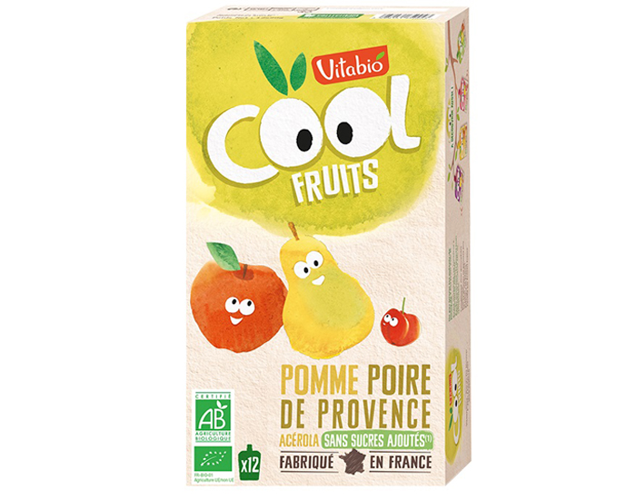 VITABIO Pack Famille Cool Fruits Pomme Poire Williams Acrola - 12x90g