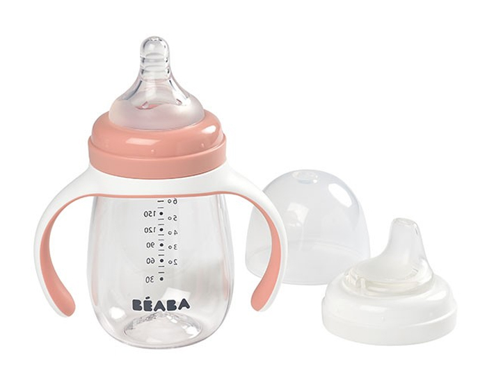 BEABA Biberon d'Apprentissage 2 en 1 Rose - Ds 4 mois