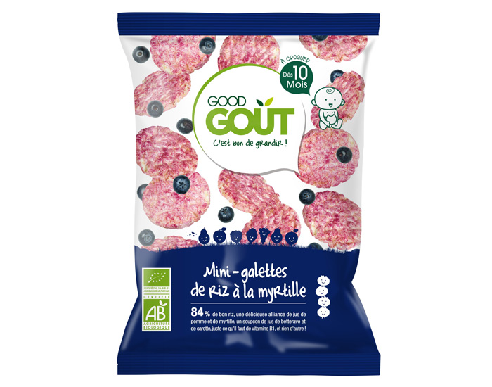 GOOD GOUT Mini-Galettes de Riz  la Myrtille pour Bb - 40 g - Ds 10 mois