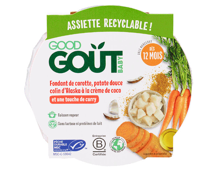 GOOD GOUT Petit Plat 220 g - Carotte Patate Douce Colin d'Alaska  la Crme de Coco - Ds 12 mois