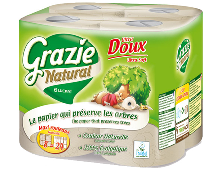 GRAZIE NATURAL Papier Toilette Recycl 2 Plis - Lot de 8 Rouleaux