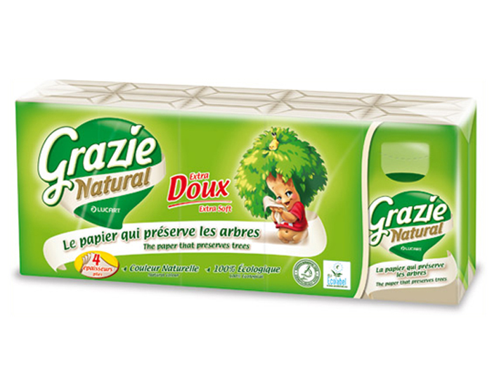 GRAZIE NATURAL Mouchoirs en Papier Recycl 4 Plis - 10 Paquets