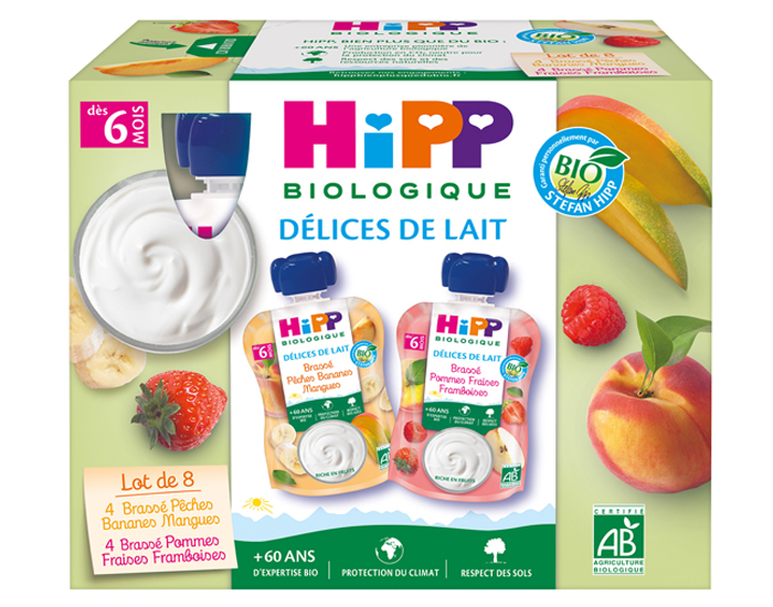 HIPP Dlice de Lait Gourdes Multipack Brasses - 8 x 90 g - Ds 6 mois