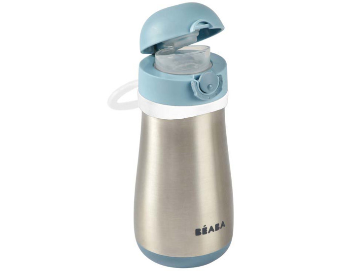 BEABA Gourde Inox avec Anse Blue - Ds 18 mois - 350 ml