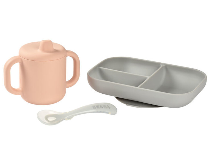 BEABA Coffret d'Apprentissage Silicone avec Tasse - Pink - Ds 4 mois