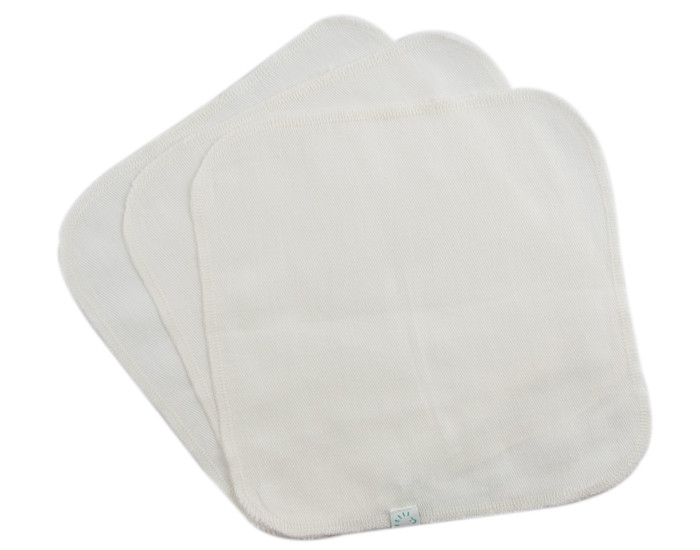 POPOLINI Lot de 3 Lingettes en Coton Biologique Blanches - 22 x 22 cm