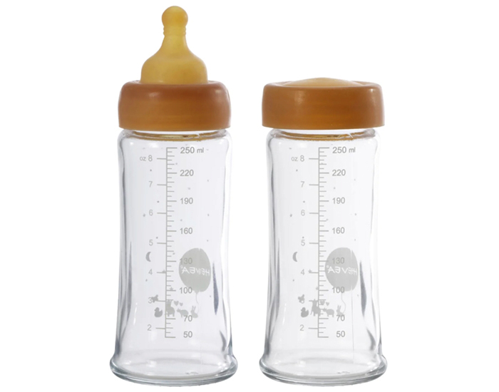 HEVEA Lot de 2 Biberons en Verre Col Large - 250 ml