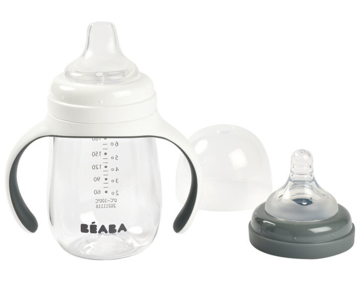 BEABA Biberon d'Apprentissage 2 en 1 - Vert Sauge - Ds 4 mois - 210 ml