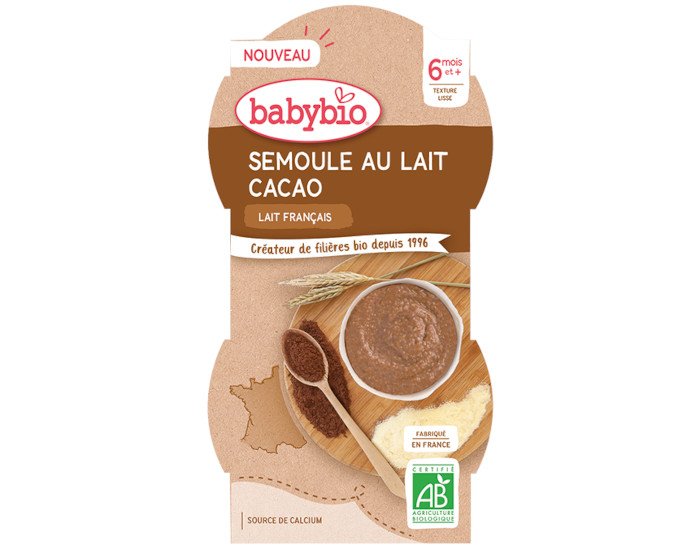 BABYBIO Bols Lacts Semoule au Lait - 2 x 100 g - Ds 8 mois