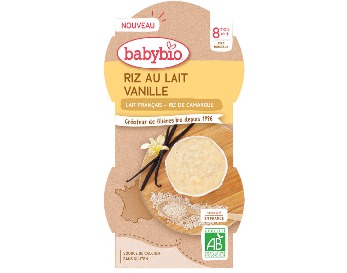 BABYBIO Bols Lacts Riz au Lait - 2 x 100 g - Ds 8 mois