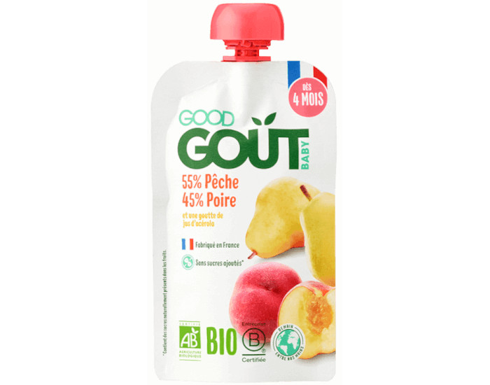 GOOD GOUT Gourde de Fruit pour Bb 120 g - Pche Poire - Ds 4 mois