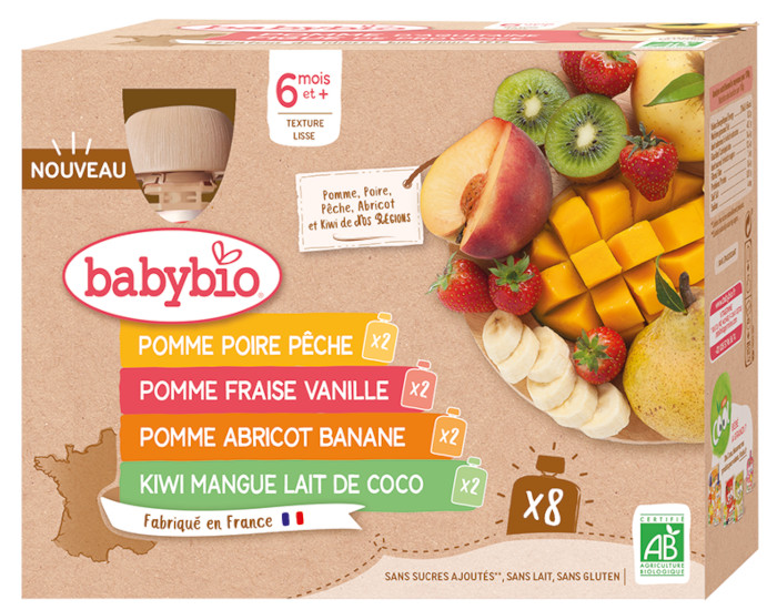 BABYBIO Multipack Gourdes de Fruits - 8x90g - Ds 6 mois