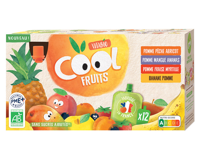 VITABIO Pack Famille Cool Fruits Multi-parfums 4 recettes - 12 x 90 g 