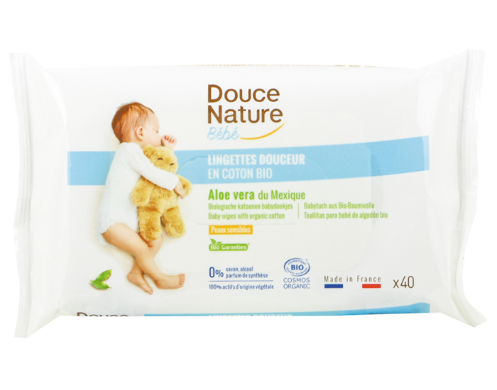 DOUCE NATURE Lingettes Douceur en Coton Bio - 40 Lingettes