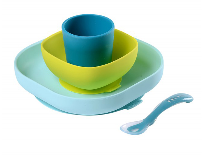 BEABA Set Vaisselle Silicone 4 Pices - Blue