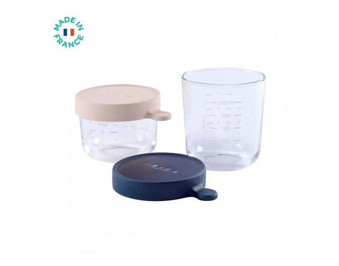 BEABA Lot de 2 Pots de Conservation en Verre Pink et Dark Blue - 150 ml et 250 ml 