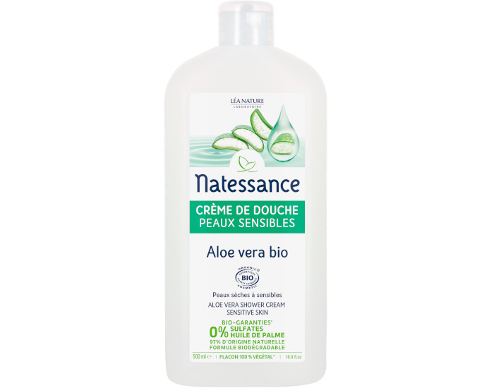 NATESSANCE Crme de Douche Peaux Sensibles Aloe vera Bio - 500 ml