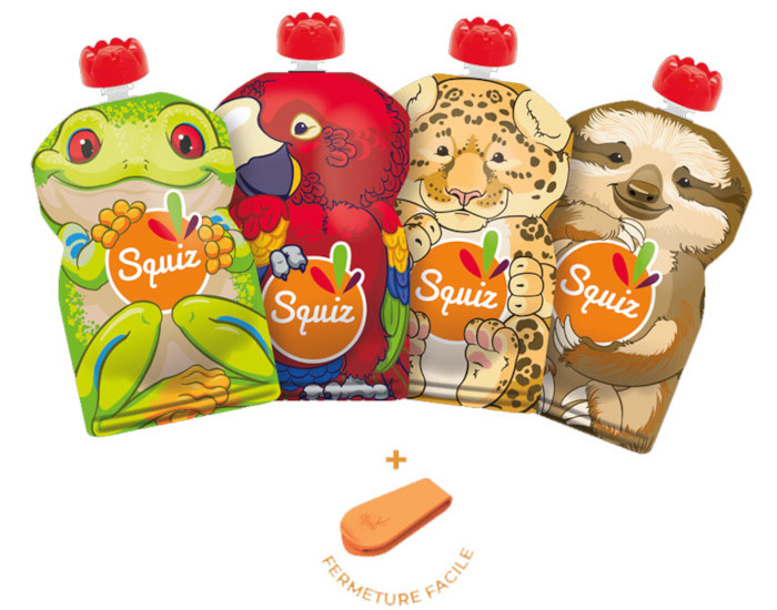 SQUIZ Lot de 4 Gourdes Souples Rutilisables Amazonie - 130 ml