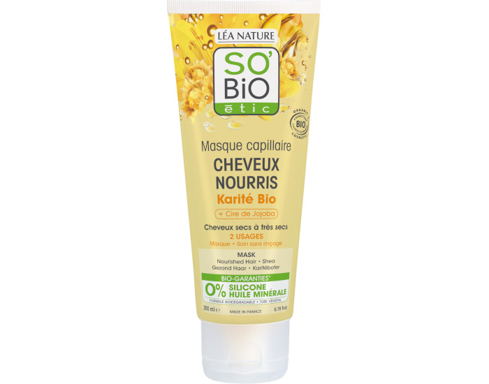 SO'BIO TIC Masque Capillaire Cheveux Nourris - Karit Bio & Cire de Jojoba - 200 ml