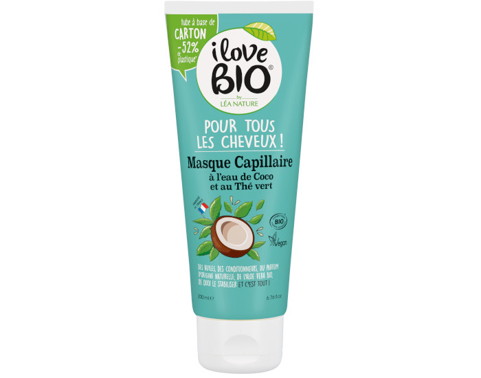 I LOVE BIO Masque pour Tous les Cheveux - Eau de Coco & Th Vert - 200 ml