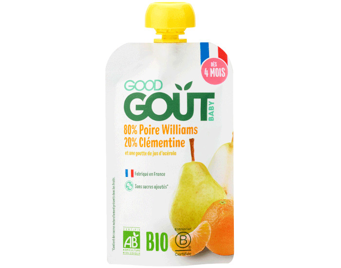 GOOD GOUT Gourde de Fruit pour Bb 120 g - Poire Clmentine - Ds 4 mois