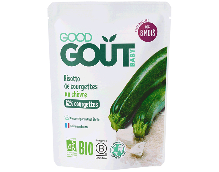 GOOD GOUT Petit Plat pour Bb 190 g - Risotto de Courgettes au Chvre - Ds 8 mois