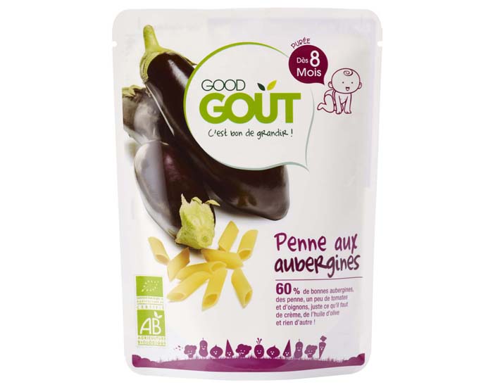 GOOD GOUT Petit Plat pour Bb 190 g - Pennes aux Aubergines - Ds 8 mois