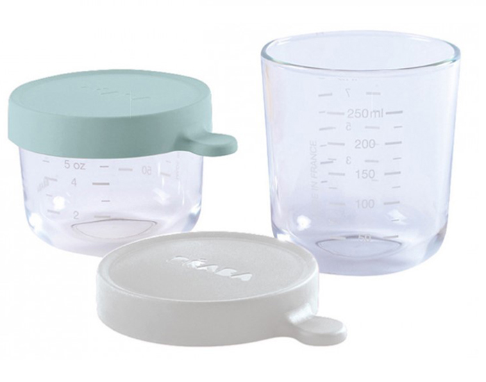 BEABA Lot de 2 Pots de Conservation en Verre Mist & Green - 150 ml et 250 ml