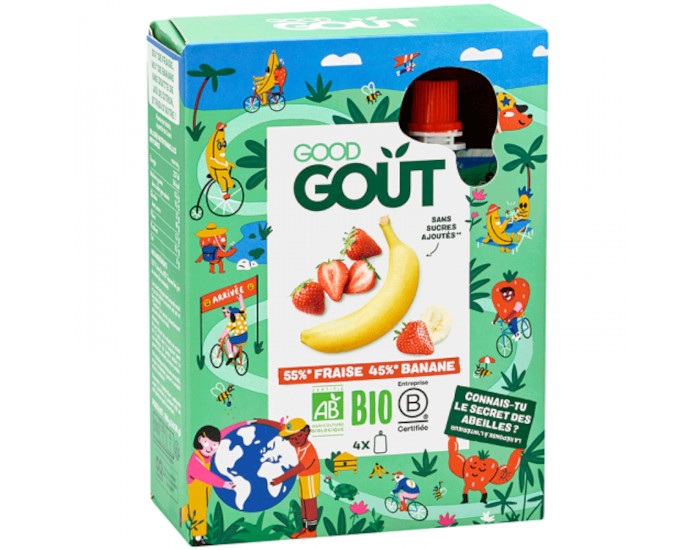 GOOD GOUT Kidz Gourdes Fraise Banane - 4 x 90g - Ds 3 ans