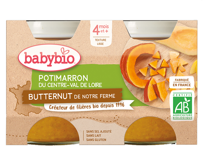 BABYBIO Nos Fermes Potimarron Vert et Butternut - 2x130 g - Ds 4 mois 