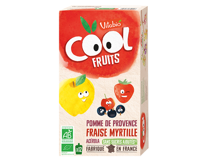 VITABIO Pack Famille Cool Fruits Pomme Fraise Myrtille - 12x90g