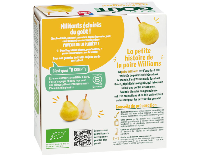 GOOD GOUT Pack de 4 Gourdes de Fruit 85 g pour Bb - Poire Williams - Ds 4 mois (1)