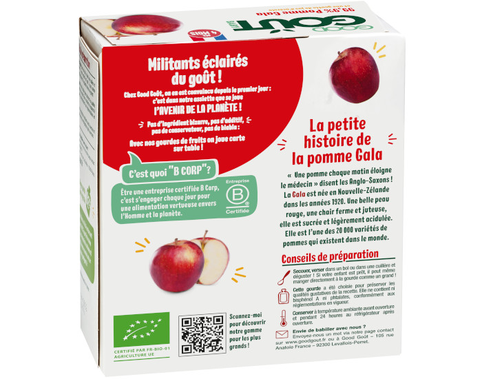 GOOD GOUT Pack de 4 Gourdes de Fruit 85 g pour Bb - Pomme Gala - Ds 4 mois  (1)