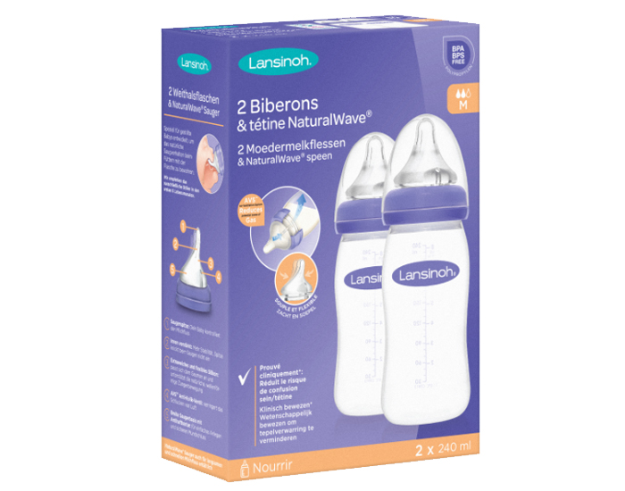 LANSINOH Lot de 2 Biberons avec Ttine Pristaltique - 240 ml (1)