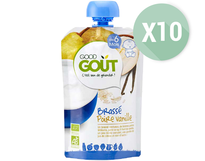 GOOD GOUT Pack 10 Gourdes Brass - Ds 6 mois - 90 g Gourde Brass Poire Vanille - 90g - Ds 6 mois (1)