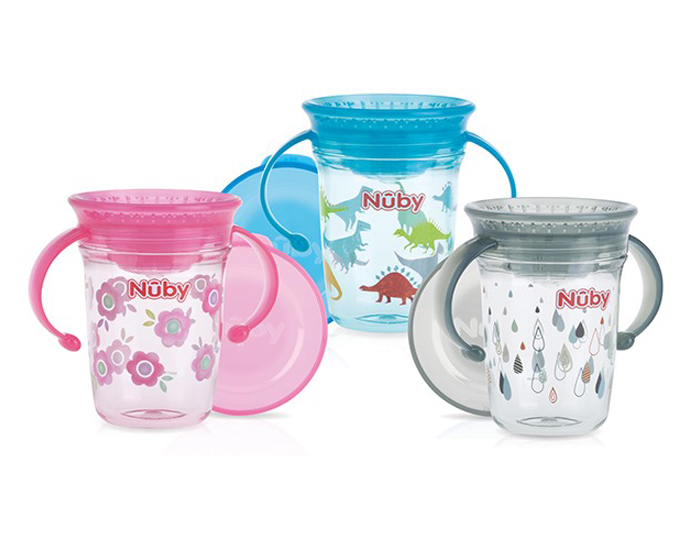 NUBY Gobelet Magique 360 avec Anses en Tritan - 240 ml Gris (1)