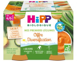 HIPP Mes Premiers Lgumes - Carotte, Butternut, Courgette, Haricot Vert - 4 x 125 g