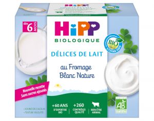 HIPP Dlices de Lait Fromage Blanc Nature - Ds 6 mois - 4 x 100g